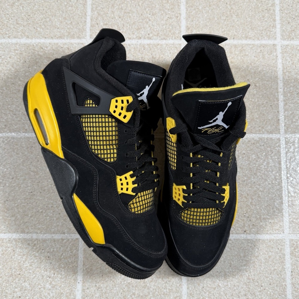 Air Jordan 4 Retro Thunder Sneakers Mens 12 Black Yellow Casual Shoes DH6927-017